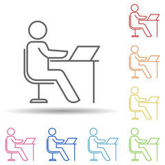 Poster - Employee at the desk line in multi color style icon. Simple thin line, outline vector of business organisation icons for ui and ux, website or mobile application