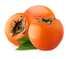 Wall Mural - isolated persimmon. bunch, three whole fruit with a clipping path.