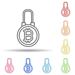 Poster - bitcoin, lock multi color style icon. Simple thin line, outline vector of cryptocurrency icons for ui and ux, website or mobile application