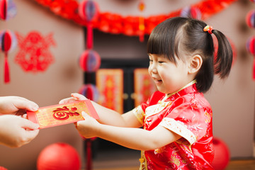 Wall Mural - Chinese toddler girl  traditional dressing up with a 