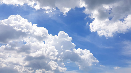 Wall Mural - panorama of clear blue sky with white cloud background. clearing day and good weather in the morning