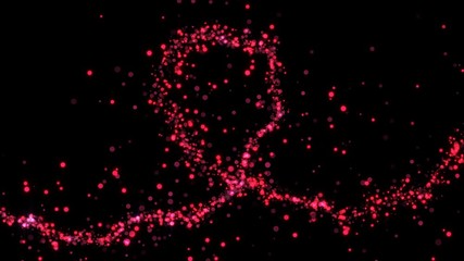 Poster - 4K Flight of pink bokeh particles. Magical shimmering light. Valentines day red intro template. Isolated on black background