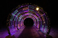 Decorative Lighting Tunnel At Night In Winter