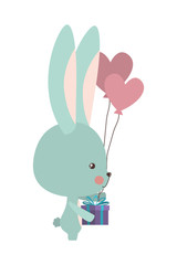 Poster - Cute rabbit cartoon with hearts balloons vector design