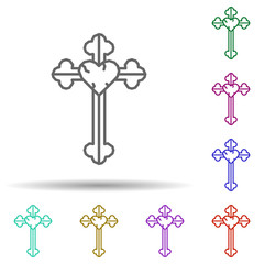 Poster - Cross, heart multi color style icon. Simple thin line, outline vector of dia de muertos icons for ui and ux, website or mobile application