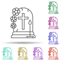 Poster - Tomb, cemetery, grave, candle, flower, cross multi color style icon. Simple thin line, outline vector of dia de muertos icons for ui and ux, website or mobile application