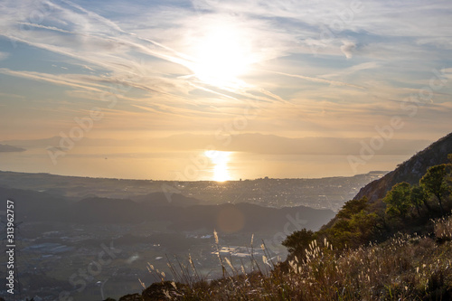 Fotomural Sunset over Lake Biwa, Seen From Summit of Mt Ibuki