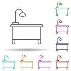 Poster - desk with lamp multi color style icon. Simple thin line, outline vector of furniture icons for ui and ux, website or mobile application