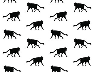 Canvas Print - Vector seamless pattern of black monkey silhouette isolated on white background