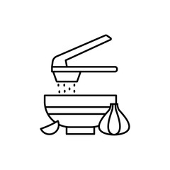 Wall Mural - Garlic press bowl icon. Simple line, outline vector cooking icons for ui and ux, website or mobile application