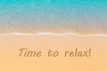 Sticker - Time To Relax Text Written On Sand Beach. Vacation Background.