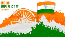 Indian Republic Day With People, Flag And Building Illustrations