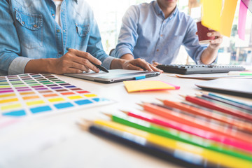 Poster - professional creative architect graphic desiner occupation choosing the color pantone palette sample