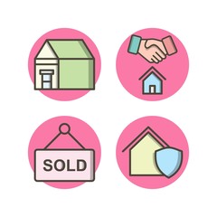 Set of 4 real estate Icons on White Background Vector Isolated Elements...