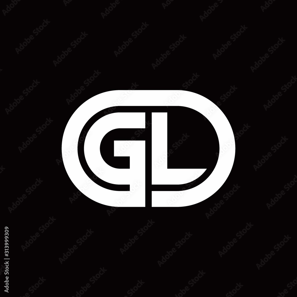 GL monogram logo with an oval style on a black background