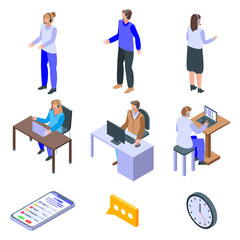 Poster - Call center employees icons set. Isometric set of call center employees vector icons for web design isolated on white background