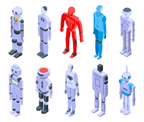 Sticker - Humanoid icons set. Isometric set of humanoid vector icons for web design isolated on white background