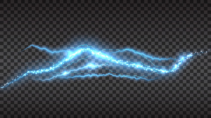 Wall Mural - blue powerful flash of lightning on a transparent background