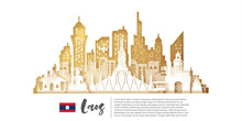 Laos Travel Postcard, Poster, Tour Advertising Of World Famous Landmarks In Paper Cut Style. Vectors Illustrations
