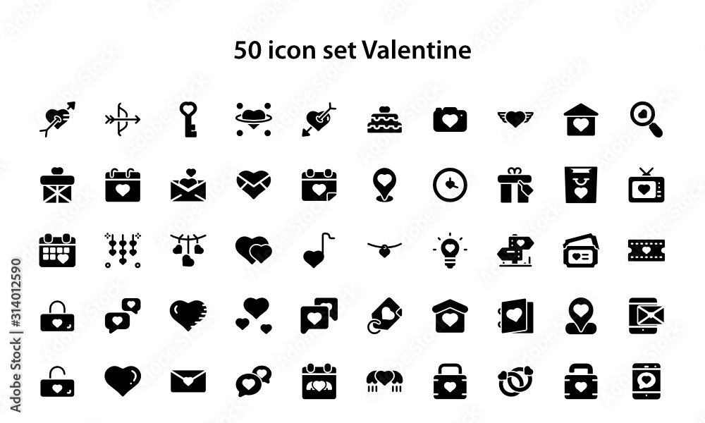50 Set Valentine icon, Februari - obrazy, fototapety, plakaty 
