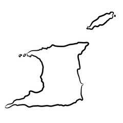 Trinidad and Tobago map from the contour black brush lines different thickness on white background. Vector illustration.