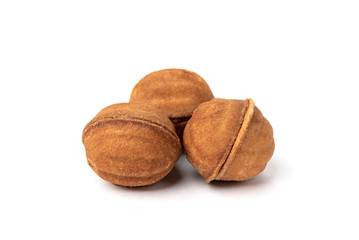 Wall Mural - Shortbread in shape nut with caramel isolated on white background.