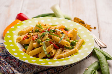 Canvas Print - pasta with mixed vegetables and curry