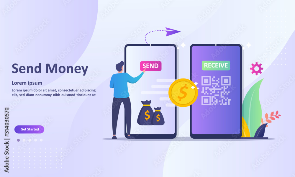 Send Money Send Money Concept, Money transfer to e-wallet, financial savings and ...