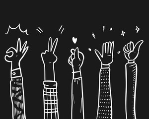 Wall Mural - hand drawn of applause. hand gesture on doodle style , vector illustration