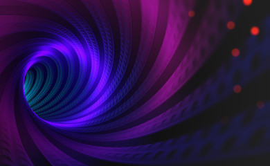 Abstract 3D illustration of techno innovation. Speed and rotation in cyberspace. Neon funnel, space tunnel and teleport