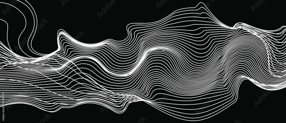 modern abstract wave lines on black background vector - obrazy, fototapety, plakaty 