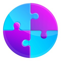Poster - Round colorful jigsaw icon. Cartoon of round colorful jigsaw vector icon for web design isolated on white background
