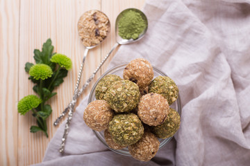 Wall Mural - Homemade healthy raw energy sweet balls - vegetarian desserts