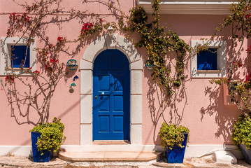  Traditional old street in Assos village. Kefalonia Island. Greece. Beautiful Nature cityscape