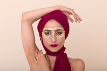 Beautiful Model With Gold Leaf Make-up