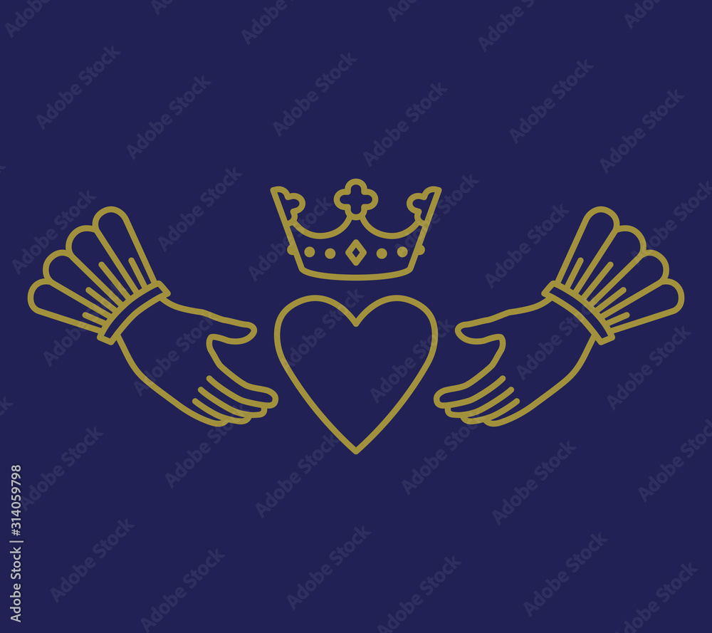 Stock Vektorgrafik Claddagh ring love symbol heart and crown in hands Adobe Stock