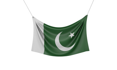 Wall Mural - Pakistan national flag hanging fabric banner. 3D Rendering