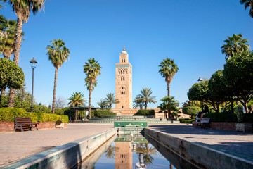 Sticker - Famous mosque from 12th century in old town of Marrakech, Morocco