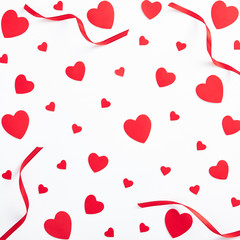 Valentines day, 8th march or mother day pattern with red heart and ribbon