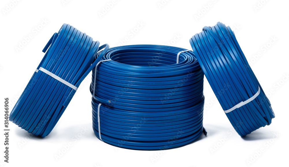 coils of blue cable isolated on white background - obrazy, fototapety, plakaty 