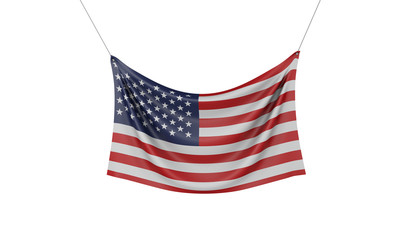 Wall Mural - USA national flag hanging fabric banner. 3D Rendering