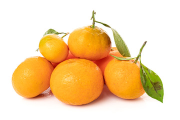 Tangerines with leaves on a white background