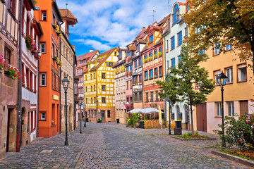 Sticker - Nurnberg. Famous Weissgerbergasse historic street in Nuremberg old town view