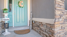 Panorama Frame Green Painted Front Door To A Suburban House