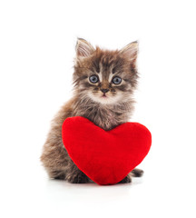 Sticker - Kitten with toy heart.