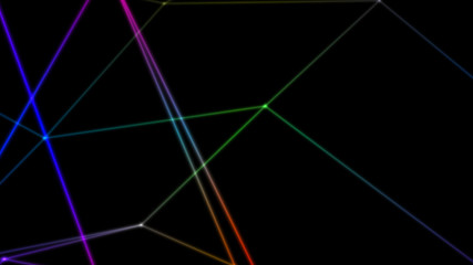Poster - computer abstraction, color lines broken at nodes on a dark background, 3D model
