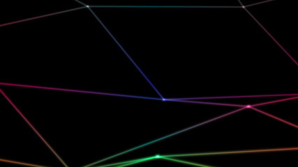 Poster - computer abstraction, color lines broken at nodes on a dark background, 3D model