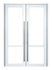 Wall Mural - Modern office metallic handle door isolated on white background, frontstore entrance elegant glass frame element for business store design