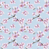 Fototapeta Storczyk - Watercolor seamless pattern with cherry blossomimg. Ideal for wedding, textile, gift wrapping paper, apparel, home decor