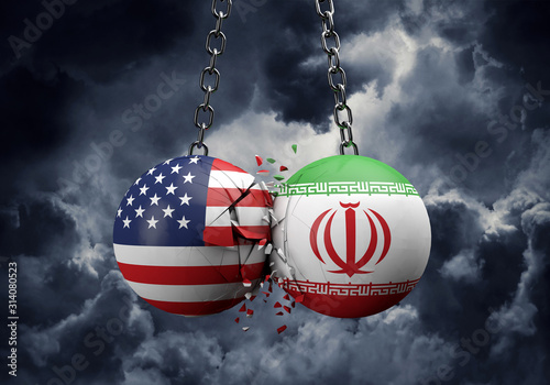 Fotomural USA and Iran balls smashing together